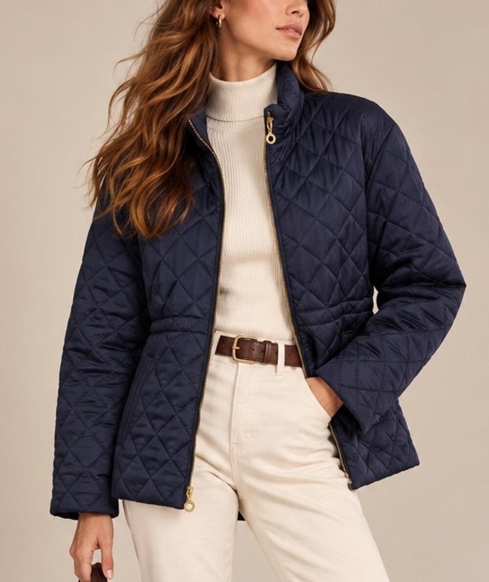 Marc New York Womens Diamond Quilted Jacket XL Navy Blue Equestrian Preppy Fall